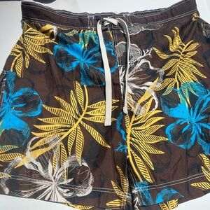Men's Tropical Swim Shorts - Brown, Yellow, Blue